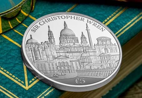 Marking the 300th Anniversary of the death of Sir Christopher Wren. £5 Proof coin featuring a compilation of his designs. 
