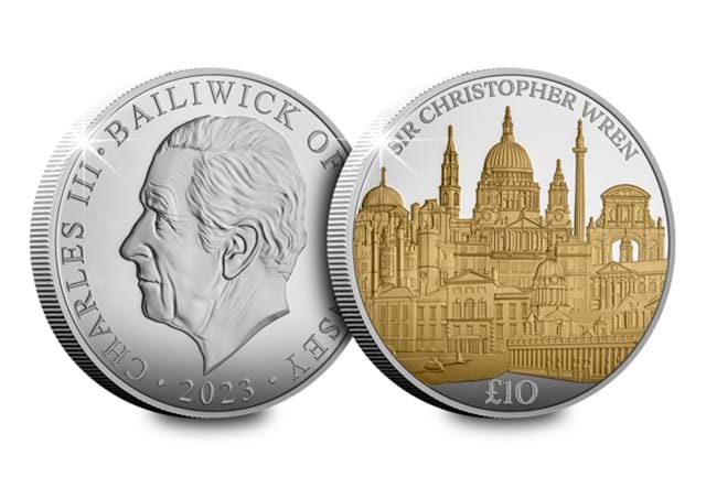 Sir Christopher Wren Silver £5 Obv Rev