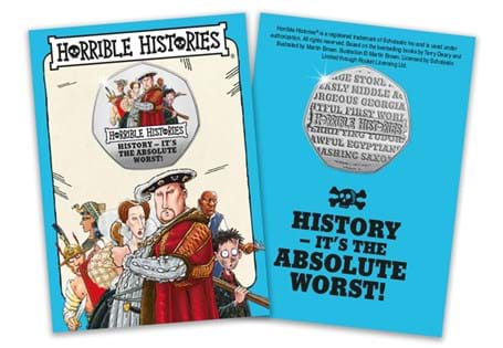 This officially licensed commemorative features some of your favourite historical figures using vivid colour artwork straight from the books of Horrible Histories.