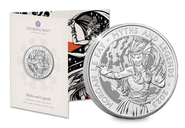 Morgan Le Fay Brilliant Uncirculated £5 BU Pack And Reverse