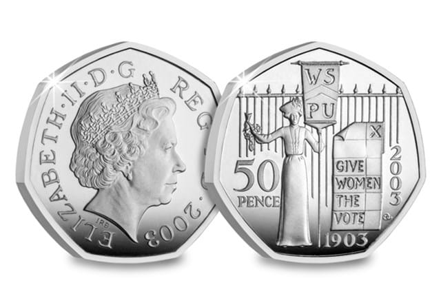 UK 2003 Suffragettes Silver Proof 50P Obv Rev