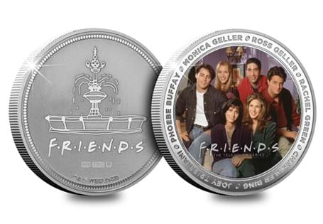 This Friends commemorative struck from .999 silver, has the main cast on the reverse, & water fountain featured on the obverse. Featuring a proof-like and colourised image finish & 50mm in dimension