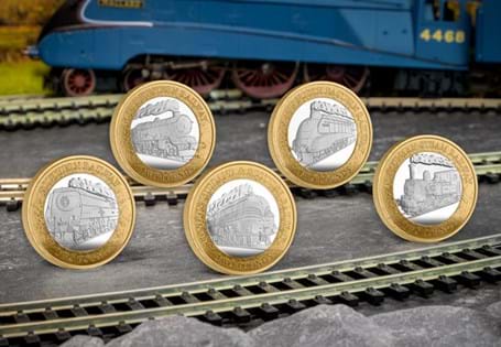 In 1923, 120 regional railway companies merged and formed 4 larger companies due to the Railway Act of 1921. To commemorate this, a 5-coin silver £2 set has been issued, featuring famous locomotives.
