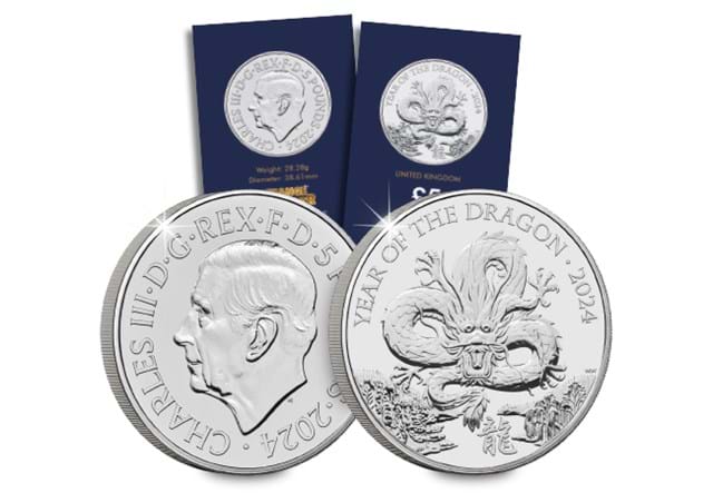 2024 UK Lunar Year Of The Dragon Certified BU £5 in Change Checker cards and up close obverse/reverse