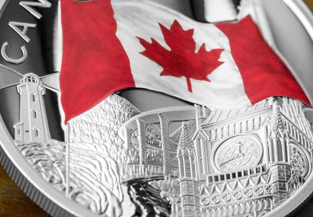 Canada Rippling Flag Silver 2Oz Close Up 01