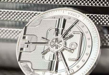 This stunning coin has been struck from 3 ounces of Pure Silver to appear like a Vault Door. The mint has been able to achieve a high level of detail thanks to the use of Smartminting technology.