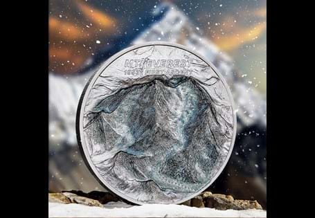 This 2oz Silver Coin features Mount Everest on the reverse and climbers on the obverse. It has been made using smartminting technology and struck to a Proof finish.