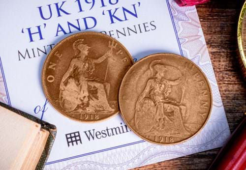 UK 1918 H And KN Mintmark Pennies Lifestyle 01