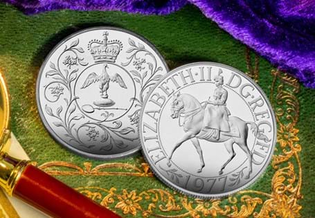 This crown was struck by the Royal Mint in 1977 to celebrate the Queen Elizabeth II's Silver Jubilee. It comes complete with certificate of authenticity.