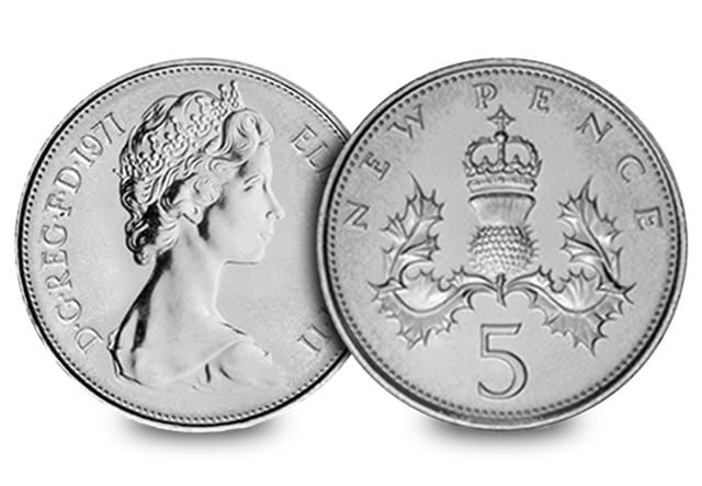 UK 1971 New Pence 5P Obv Rev