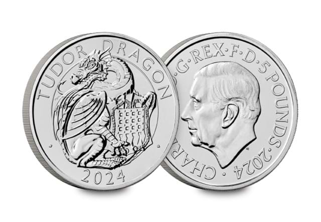 UK 2024 Tudor Dragon BU £5 Obverse And Reverse