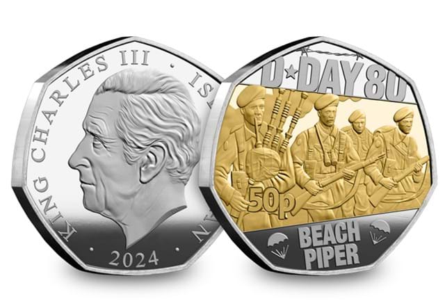2024 D Day Iom Silver With Gold Beach Piper OBV REV
