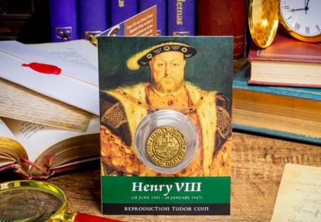This reproduction Henry VIII Half-Angel is moulded directly from an original coin. Your coin comes enclosed in an informational pack. 