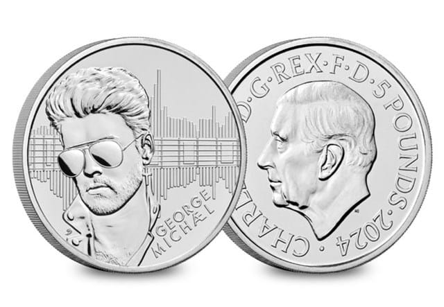2024 UK George Michael CERTIFIED BU £5 Product Page Image Coin Obverse Reverse