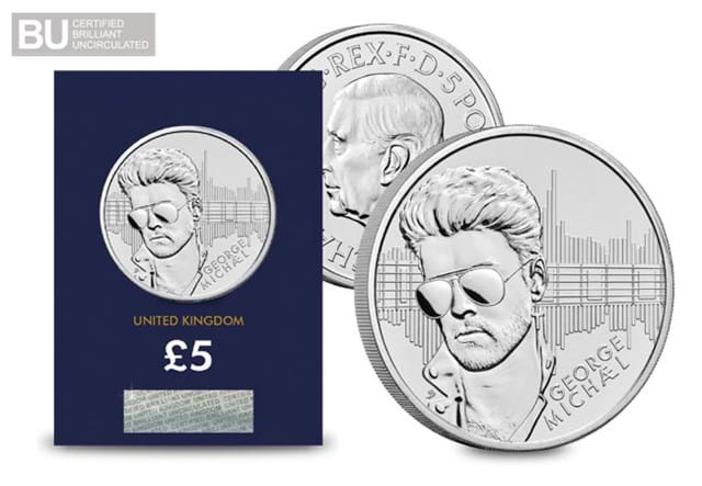 2024 UK George Michael CERTIFIED BU £5 Product Page Image Obverse Reverse With Card