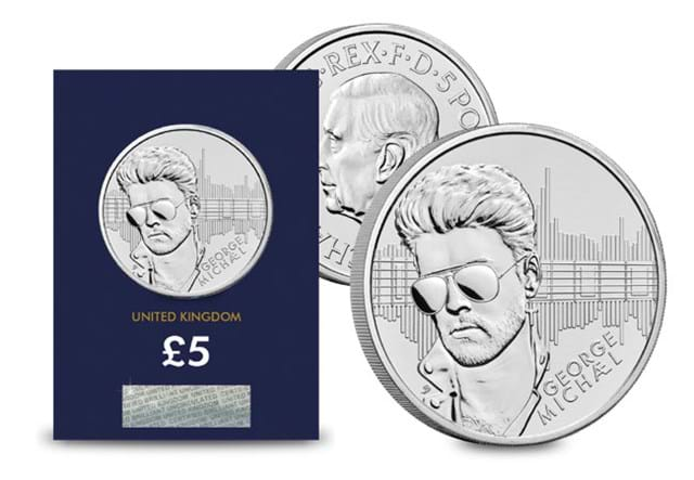 2024 UK George Michael CERTIFIED BU £5 Product Page Image Obverse Reverse With Card 2