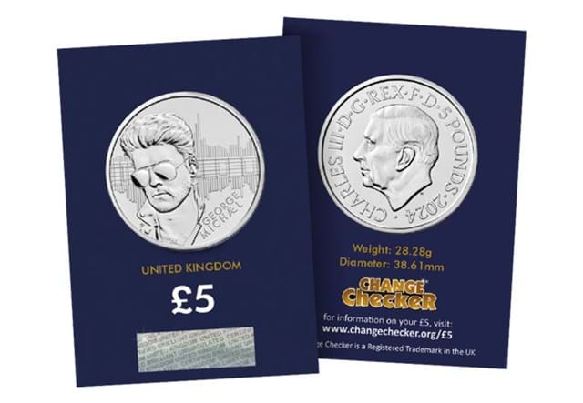 2024 UK George Michael CERTIFIED BU £5 Product Page Image Card Obverse Reverse