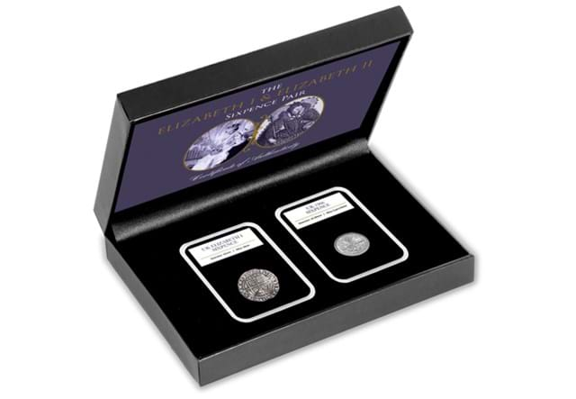 Elizabeth I And Elizabeth II Sixpence Pair Box Shot