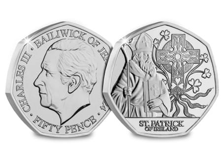 The 2024 St. Patrick BU 50p has been issued by Jersey in
celebration of the Patron Saint of Ireland. The design features an Irish Celtic
Cross as well as shamrocks and snakes. 