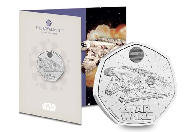 543M UK 2024 Star Wars Millennium Falcon BU 50P Pack Coin In Front Whole Product