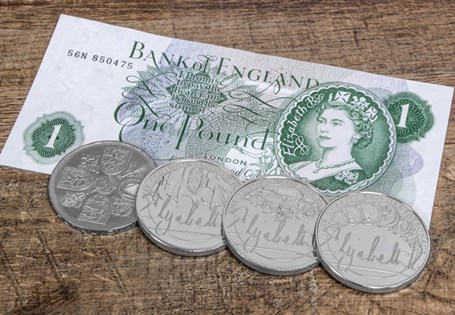 Your set features the 2022 Queen's Reign coins in Brilliant Uncirculated Quality, alongside the 1953 Coronation Crown and Queen Elizabeth II first banknote.