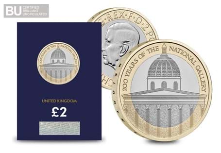 The Royal Mint have struck a UK £2 featuring the National Gallery. It has been struck to a Brilliant Uncirculated quality and protectively encapsulated in official Change Checker packaging.