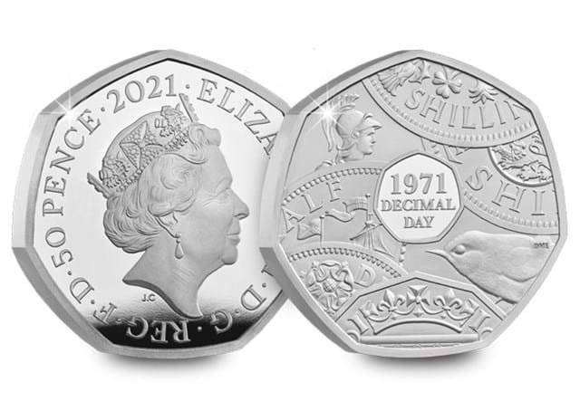 UK 2021 Decimal Day Silver Proof 50P Product Images Coin Obverse Reverse