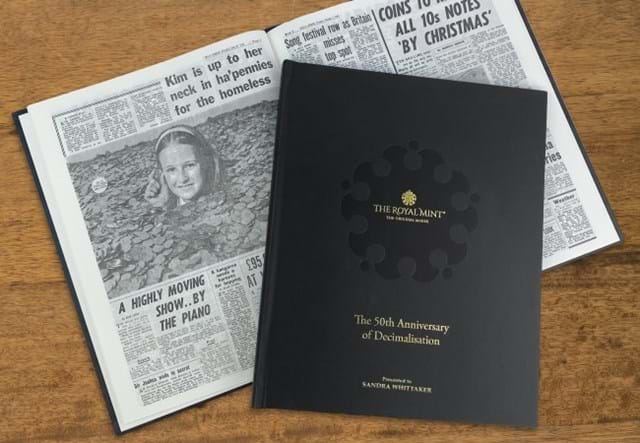 UK Silver Decimal Day 50P Coin Cover And Newspaper Book Spread