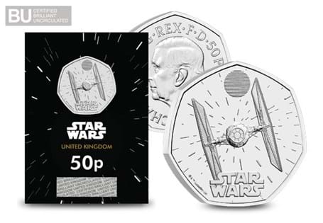 The Royal Mint have struck a brand new Star Wars 50p, featuring the TIE Fighter. It has been struck to a Brilliant Uncirculated quality and protectively encapsulated.