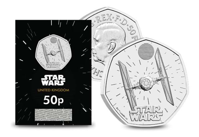 2024 UK TIE Fighter CERTIFIED BU 50p in packaging and out