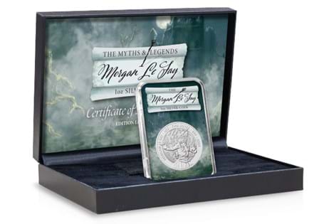 This product features the UK Morgan Le Fay 1oz silver Bullion coin issued by The Royal Mint. It is truck from 99.9% Fine Silver and comes presented in a box with Certificate of Authenticity. EL: 495