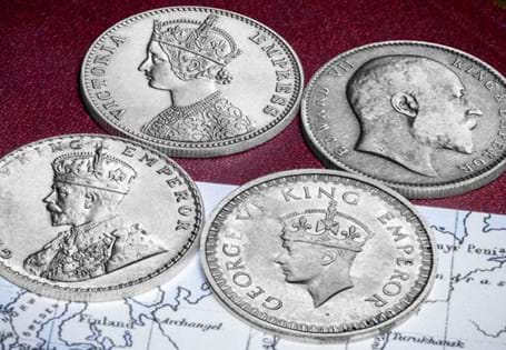 This British Empire Silver Rupee Set houses the Silver Rupees issued under the reigns of Queen Victoria, Edward VII, George V and George VI