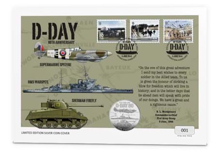 The Silver £5 cover features the Jersey D-Day £5 with three Isle of Man D-Day stamps and postmarked for the 6th June 2024. Flown on a WWII C47 Dakota. Limited to just 250 worldwide.