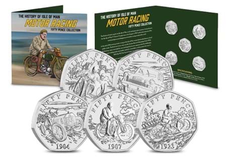 To commemorate 120 years since the first motor race on the Isle of Man, a BRAND NEW BU 50p Set has been released. Your 50p's feature a different design picturing a first in Isle of Man motor racing.