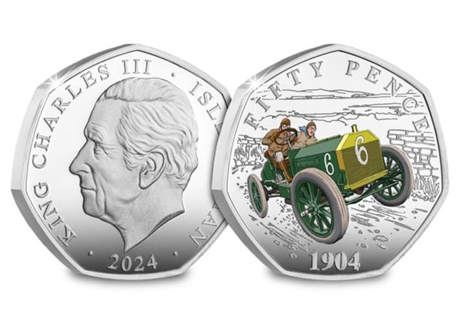 Motor Racing Silver 50Ps (With Colours) 1904 Obv Rev