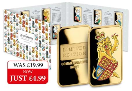 The Lion of England has been commemorated on this Gold-Plated Commemorative Ingot and is the first in the series of Heraldic Beasts. EL: 9,999.