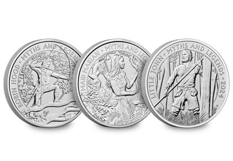 This collection includes all 3 of the UK £5 coins celebrating the Legend of Robin Hood. All coins have been struck to a BU quality and protectively encapsulated in official Change Checker packaging.