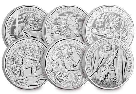 This collection includes all 6 of the UK £5 coins celebrating Myths and Legends. The coins have been presented in a display page, ready to slot into your Change Checker album.