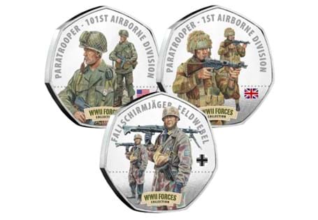 This commemorative trio features three fighting units from Operation Market Garden, including the 1st Airborne Division, the 101st Airborne Division and the Fallschirmjager Feldwebel.