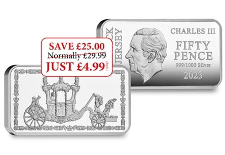 This 50p Silver Coin Bar has been issued by Jersey to mark the 70th Anniversary of Queen Elizabeth II's Coronation. It has been struck from 2.5g of solid 999/1000 Silver to a Proof finish. 