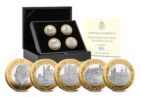 The British Castles Silver Proof £2 Coin Set has been released to commemorate four iconic British fortresses. Each coin has been struck from Sterling Silver to a Proof finish. Limited to 495 sets.