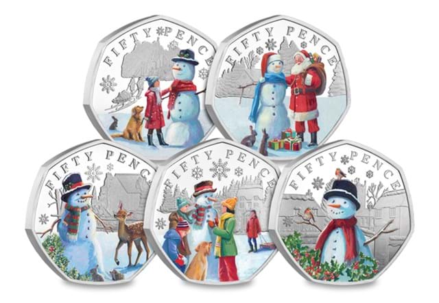 Christmas Snowmen Silver With Colour 50P Set All Rev