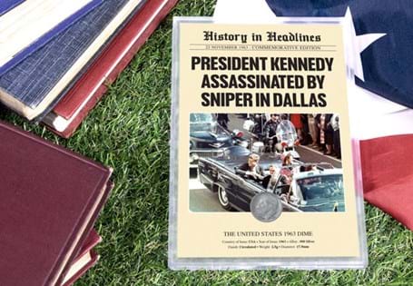 Your frame features the Silver Roosevelt Dime, issued in 1963 the year of JFKs Assassination. Your coin has been framed around the headlines of the time.