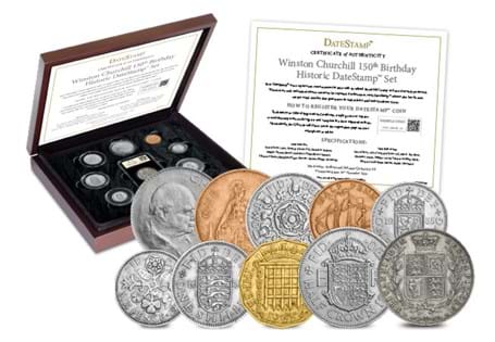 This DateStamp brings together an original 1874 Half Crown and circulating coins from 1965. Postmarked with 30th November 2024