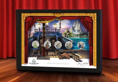 The Peter Pan Colour 50p Framed Set. This set features characters from Peter Pan based on the original stage play. The characters & their costumes are inspired by the original actors & design sketches