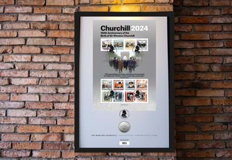 The Sir Winston Churchill Coin and Stamp Frame features the historic 1965 Churchill Crown and twelve re-issued Isle of Man post stamps. 
