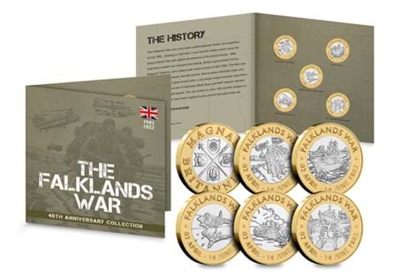 This set of Falklands 40th Anniversary Commemoratives includes 5 medals that each feature a different key aspect from the conflict. 