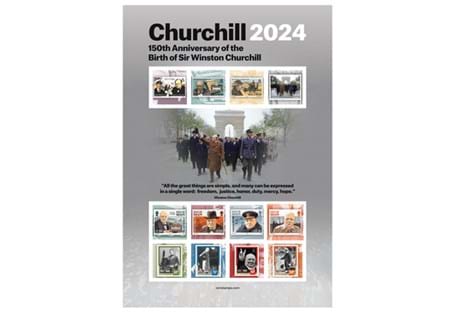 This commemorative stamp collection pays tribute to Sir Winston Churchill on the 150th Anniversary of his birth. It includes 12 Isle of Man Stamps.