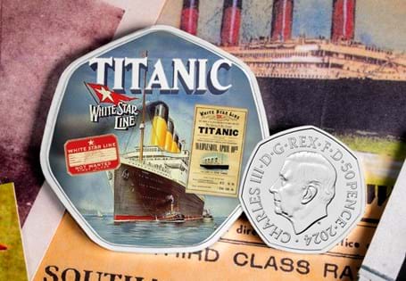The commemorative features a stunning image of the Titanic, featured on a Supersize Heptagonal Medal. The diameter of this commemorative spans at 50mm.