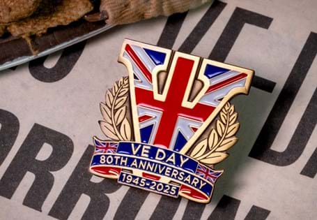 The VE Day Pin Badge has been released to mark the 80th Anniversary of VE Day on 8th May 2025.
